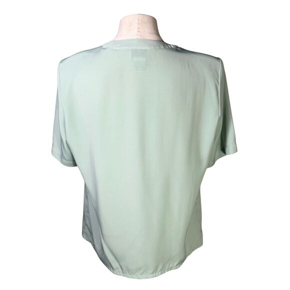 Vintage Koret Sage Green Hidden Button Embroidered Short Sleeve Blouse - Picture 2 of 6